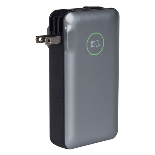 All-in-One Travel Power Bank Built With Foldable Wall Plug and Retractable Integrated Cord