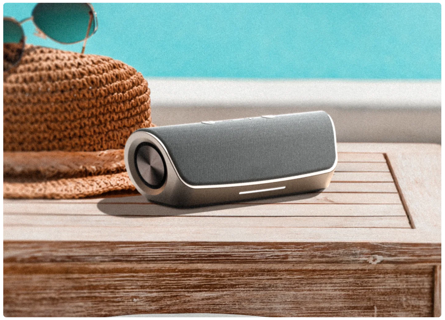 Texture-Clad Compact Portable Speaker Boasting IPX7 Waterproof Build and Extended Playback Runtime