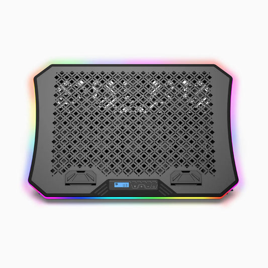 Multi-Fan Ergonomic Laptop Cooler Pad With Seven Angle Positions and Customizable RGB Illumination