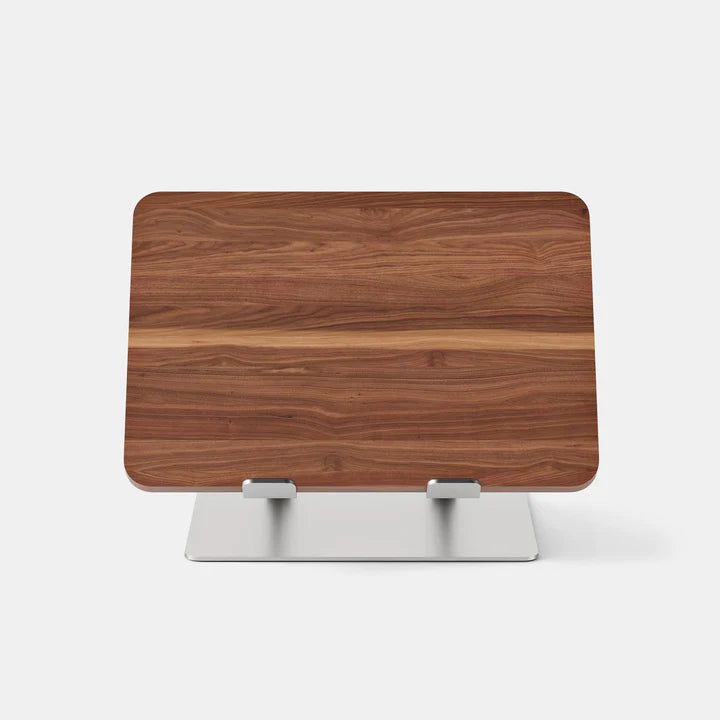 Ergonomic Collapsible Laptop Stand Featuring Wood Grain Panel and Dual-Angle Adjustment Levers