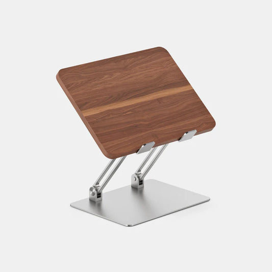 Ergonomic Collapsible Laptop Stand Featuring Wood Grain Panel and Dual-Angle Adjustment Levers